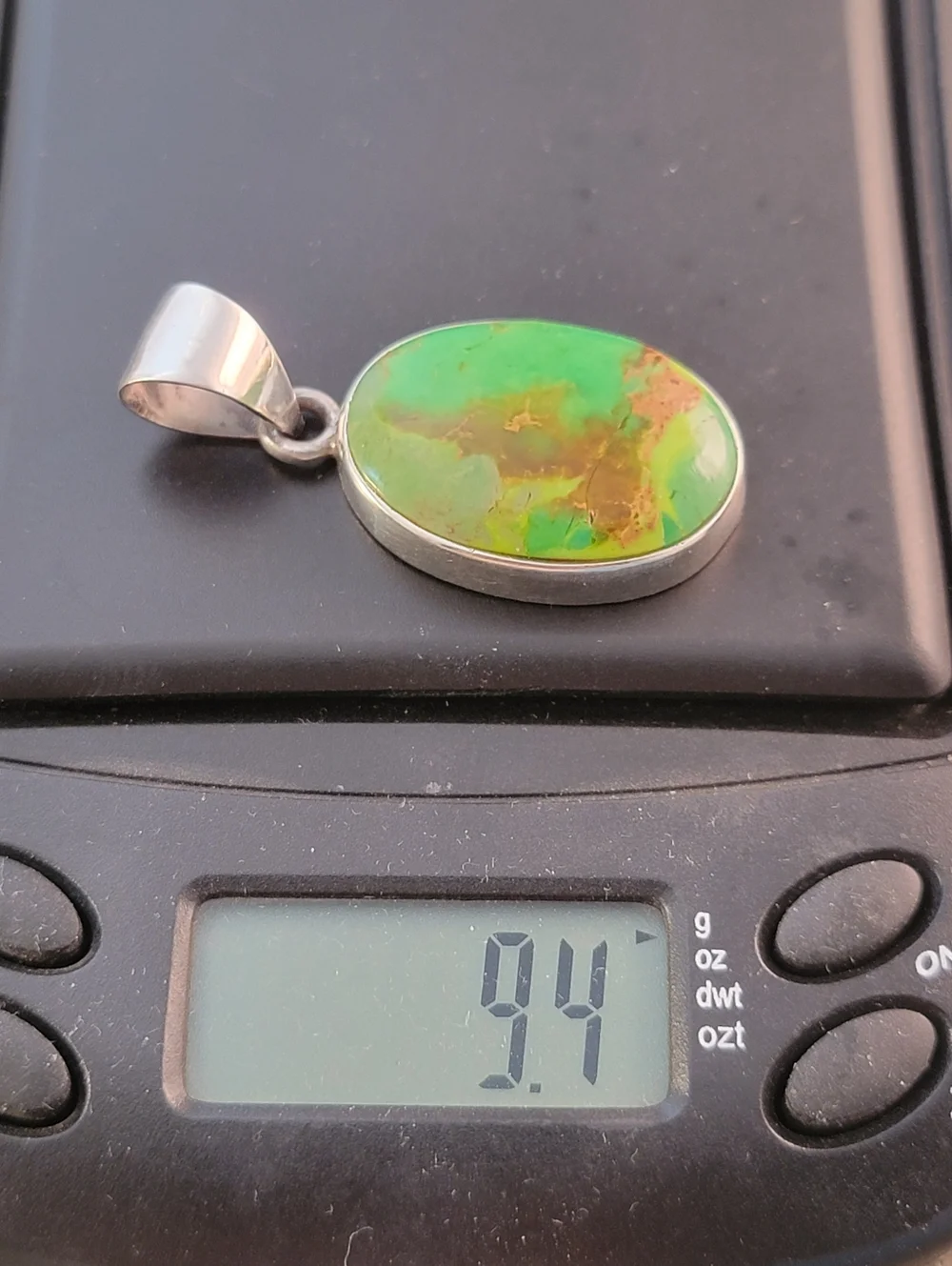 Oval Sterling Royston Green Turquoise Brown Matrix Pendant